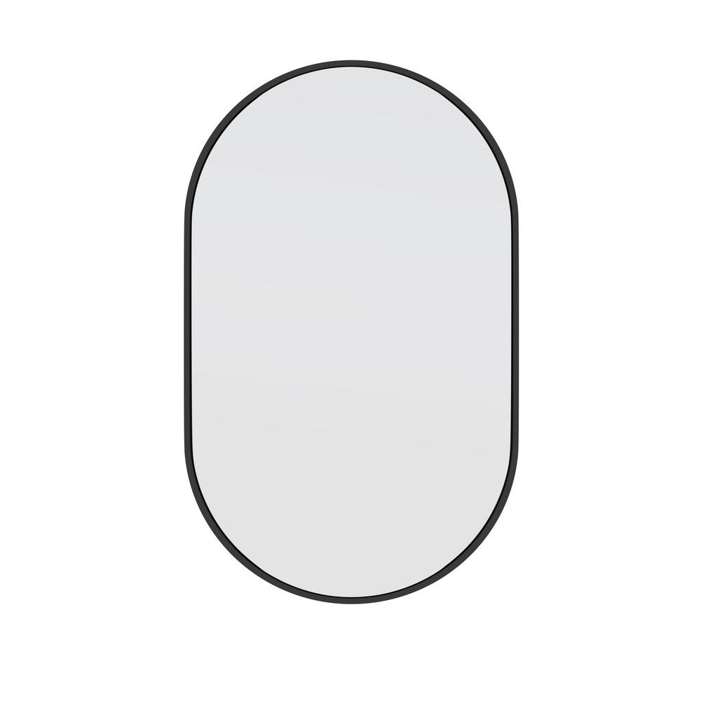 22 in. W x 36 in. H Stainless Steel Framed Pill Shape Bathroom Vanity Mirror in Black | The Home Depot