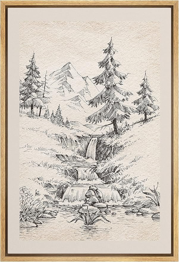 IDEA4WALL Framed Canvas Print Wall Art River Rapid & Pine Tree Forest Nature Wilderness Illustrat... | Amazon (US)