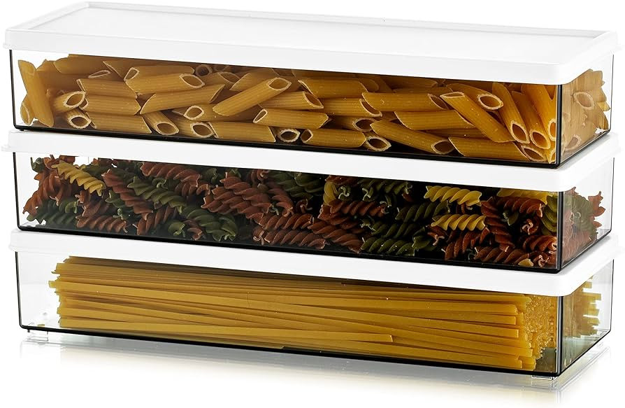 Hanobe Pasta Containers for Pantry Large Spaghetti & Noodle & Lasagna Canister 3 Pcs Clear Grey R... | Amazon (US)