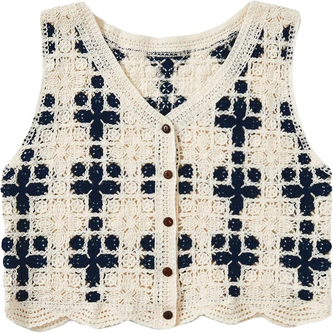 Verdusa Women's Button Front V Neck Sleeveless Checkered Knit Sweater Vest | Amazon (US)