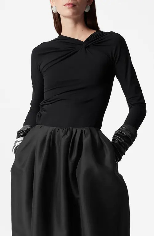 & Other Stories Twisted Gathered Long Sleeve Shirt in Black Dark at Nordstrom, Size Large | Nordstrom