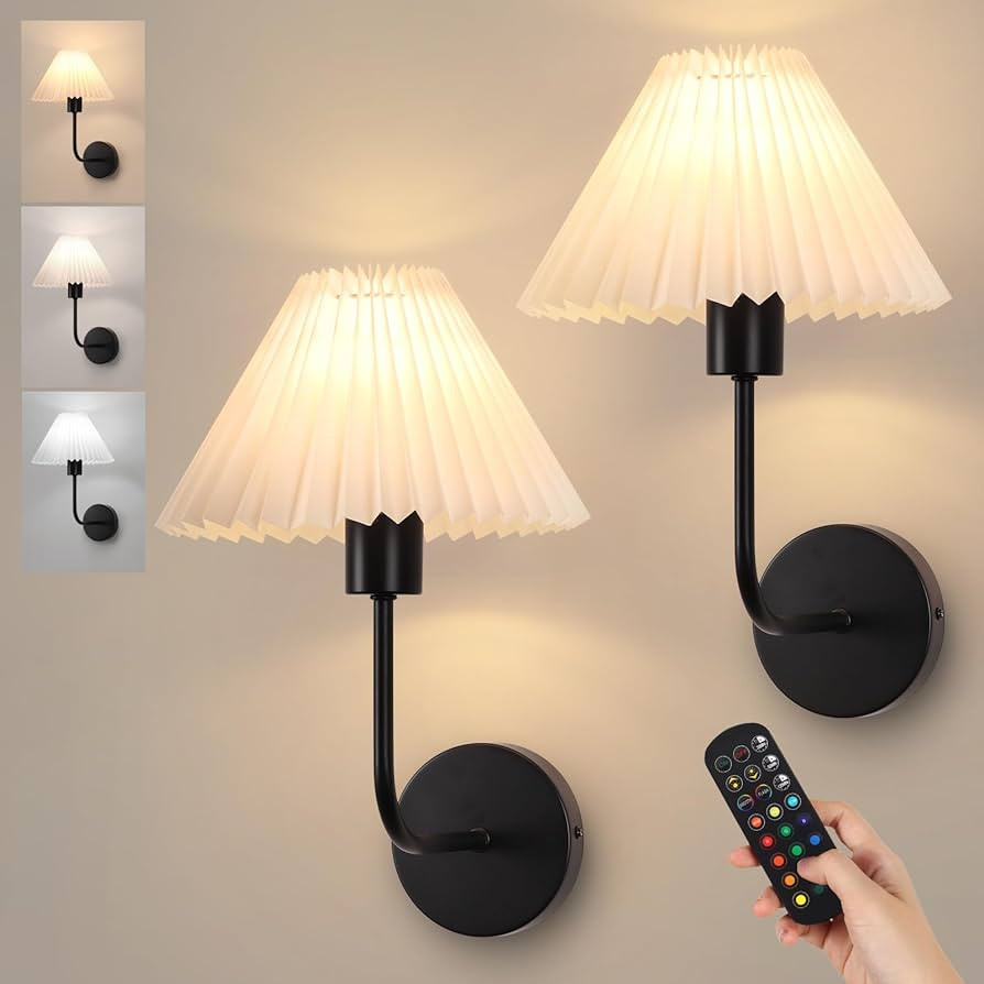 Rechargeable Battery Operated Wall Sconces Sets of 2, 15 Colors Wireless Wall Sconce, Black Wall ... | Amazon (US)