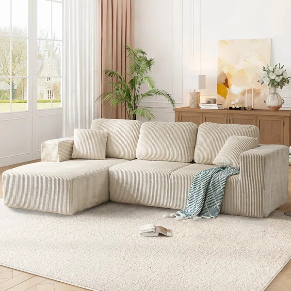2-Piece Modular Corduroy Sectional Sofa With Chaise | Wayfair North America