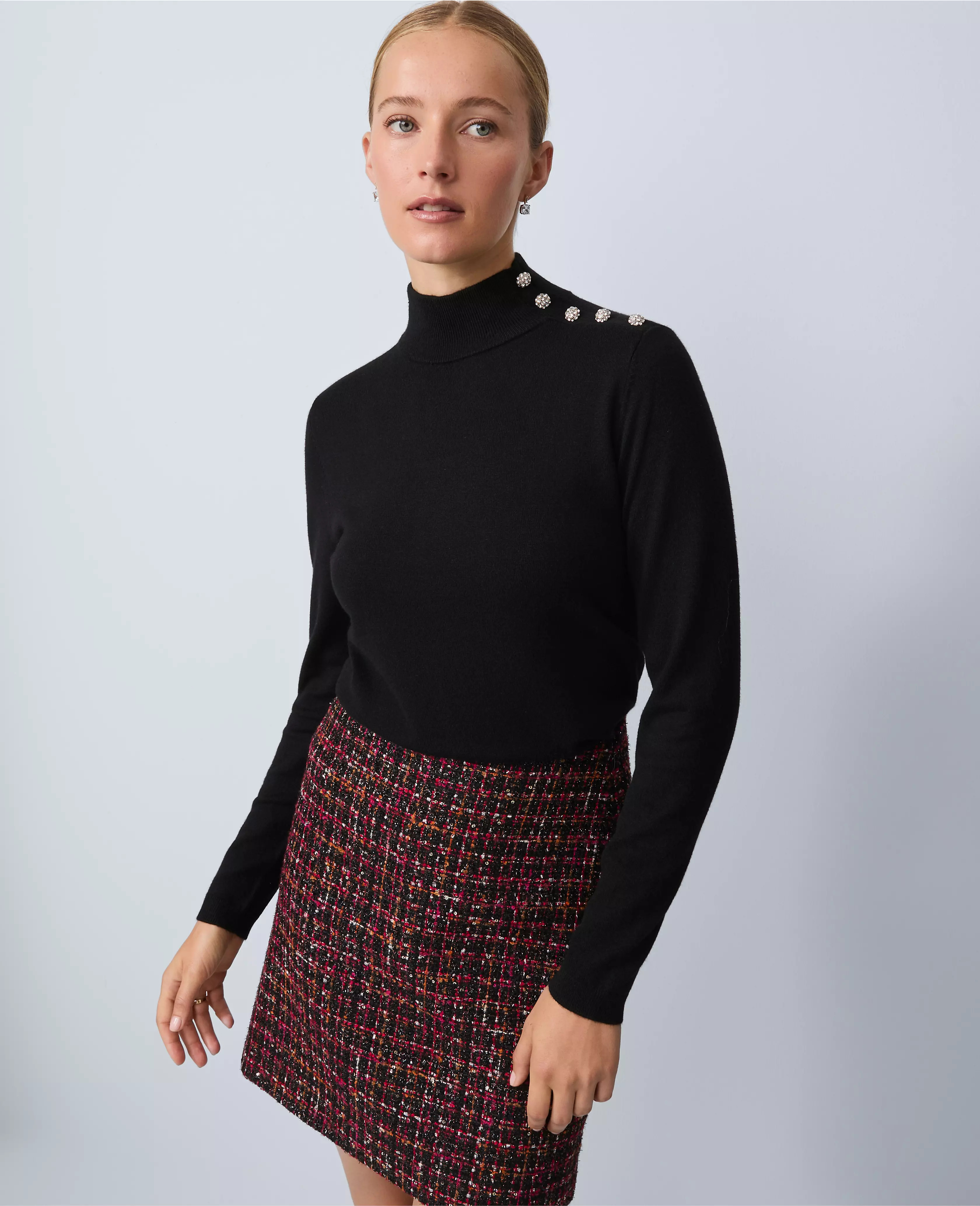 Button Turtleneck Sweater | Ann Taylor