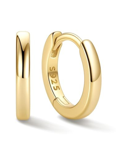 ChicSilver 14K Gold Plated Huggies Earrings for Women 8MM Hoop Earrings Hypoallergenic Small Huggies Earrings Tiny Cartilage Earring for Women Mother | Amazon (US)