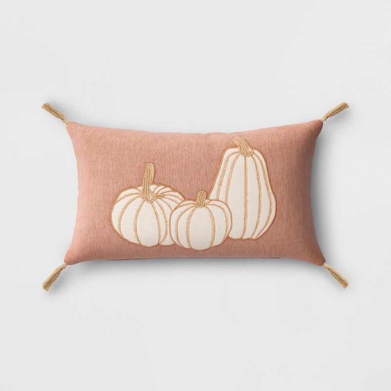 Applique Pumpkin Lumbar Throw Pillow Clay/Cream - Threshold™ | Target
