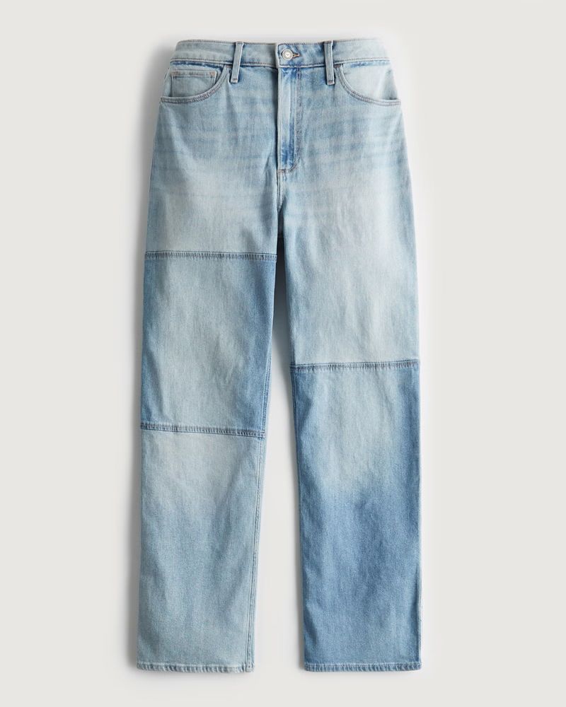 Curvy Ultra High-Rise Light Wash Patch Dad Jeans | Hollister (US)