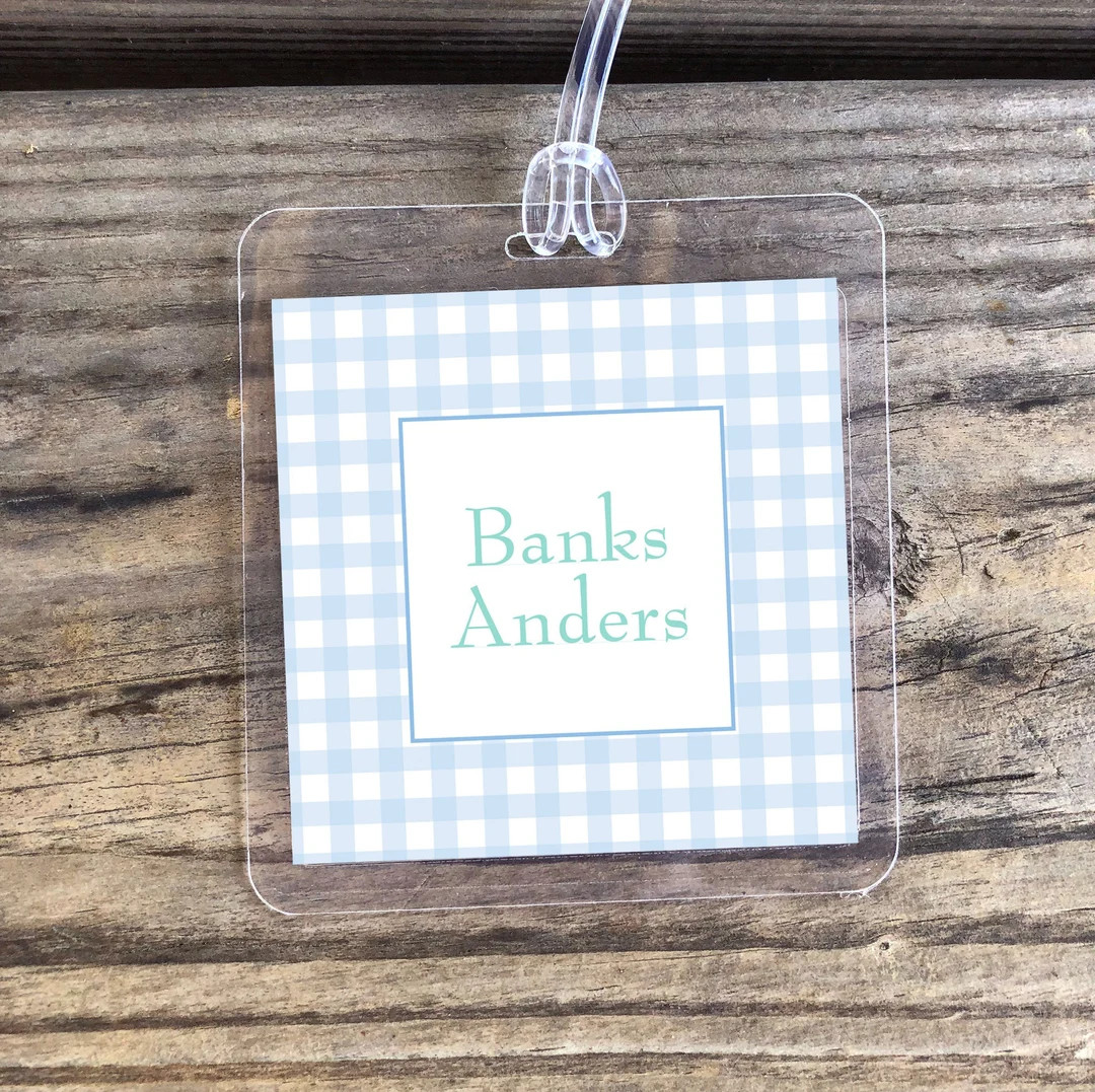 Personalized Bag Tags | Kids Bag Tag | Kids Luggage Tag | Adult Luggage Tag | Blue Gingham Stroll... | Etsy (US)