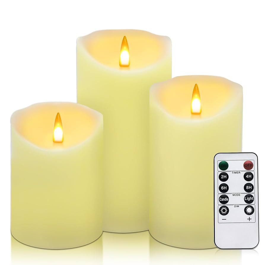 Flameless Candles Battery Operated Candles Realistic 3 Pcs Flickering Flame Pillar Candles for Ho... | Amazon (US)