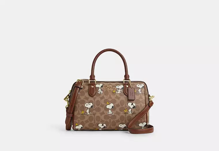 Coach X Peanuts Rowan Satchel Bag In Signature Canvas With Snoopy Print | Coach Outlet US