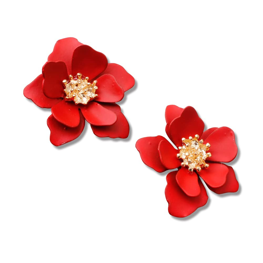 Chic Cute Boho Matte Flower Statement Stud Earrings with Gold Flower Bud for Women Sister Mom Lov... | Amazon (US)