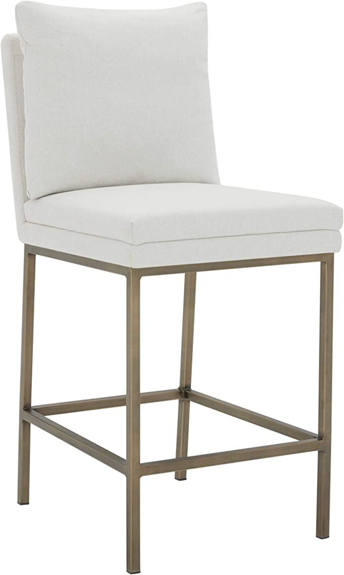 Amazon Brand – Rivet Lundberg Contemporary Upholstered Counter-Height Barstool with Brass Legs,... | Amazon (US)