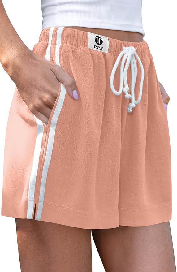 TARSE Womens Casual Shorts Linen Lounge Loose Fit Boxer Shorts Elastic Waist Summer Beach Bottoms | Amazon (US)