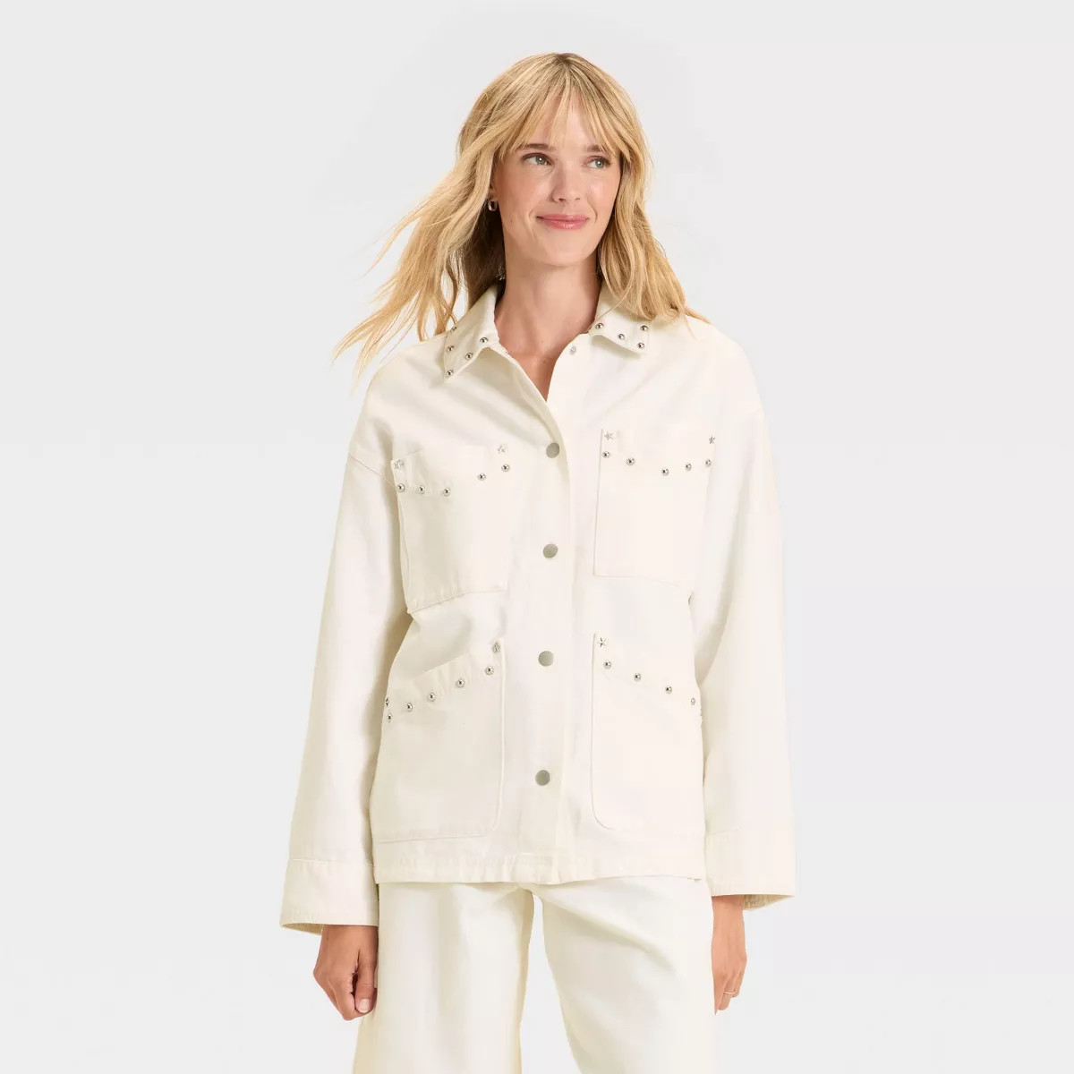 Women's Studded Chore Denim Jacket - Universal Thread™ White | Target