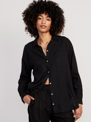 Linen-Blend Boyfriend Shirt for Women | Old Navy (US)