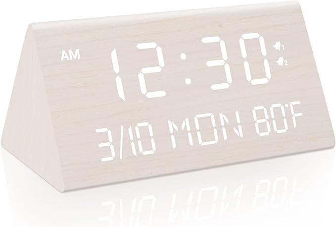 Kogonee Wooden Digital Alarm Clock, 0-100% Dimmer, 2 Alarm Settings, Weekday/Everyday Mode, 9 Min... | Amazon (US)