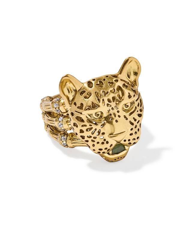 Maura Vintage Gold Jaguar Statement Ring in Sage Serpentine | Kendra Scott