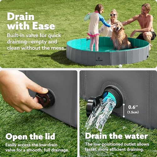 SLOOSH Foldable Dog Kiddie Pool - Portable Hard Plastic Doggie Swimming Pool, Anti-Slip Collapsible Pets Bath Tub Suitable for Kids Indoor Outdoor Backyard Use (71" x 12", Grey) | Amazon (US)