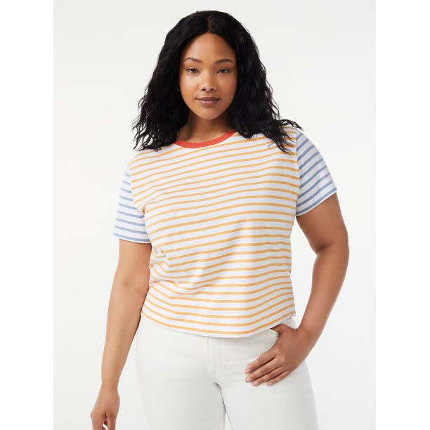 Free Assembly Women's Cropped Boxy T-Shirt with Short Sleeves - Walmart.com | Walmart (US)