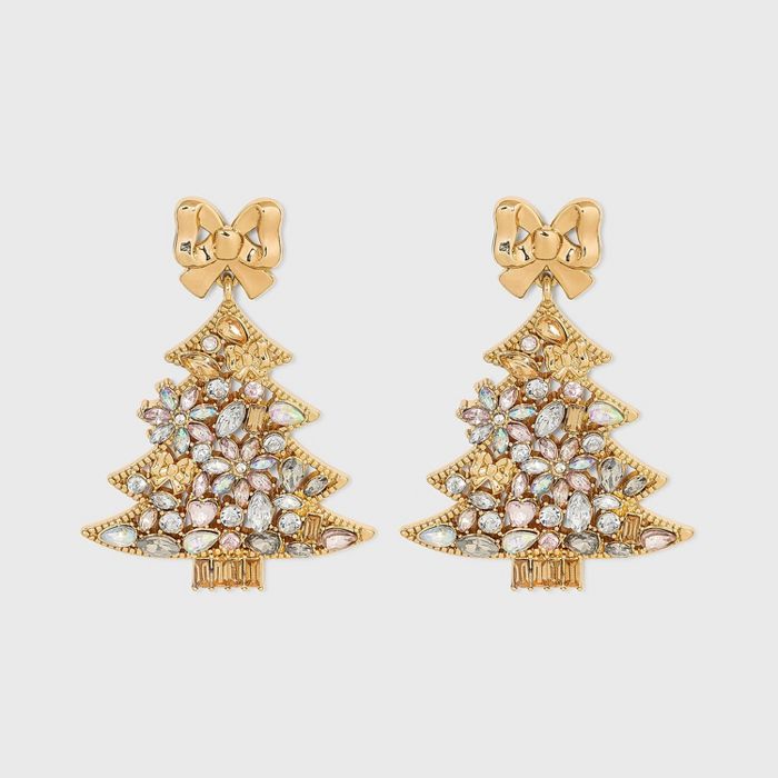 SUGARFIX by BaubleBar Crystal Holiday Tree Drop Earrings - Metallic Gold | Target
