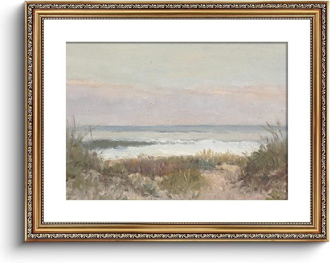 VIYYIEA Gold Framed Wall Art Canvas Print Home Decor Classical Coastal Scenery Bathroom Pictures ... | Amazon (US)
