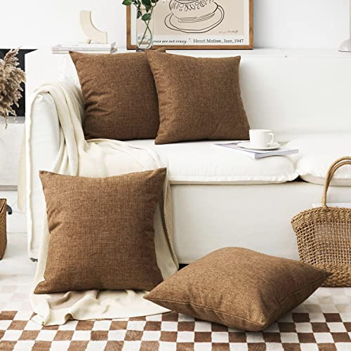 Home Brilliant Brown Pillow Covers Set of 4 Spring Decor Burlap Lined Linen Square Throw Pillowcase Cushion Covers for Bench, 4 Pack, 18x18(45cm), Brown | Amazon (US)