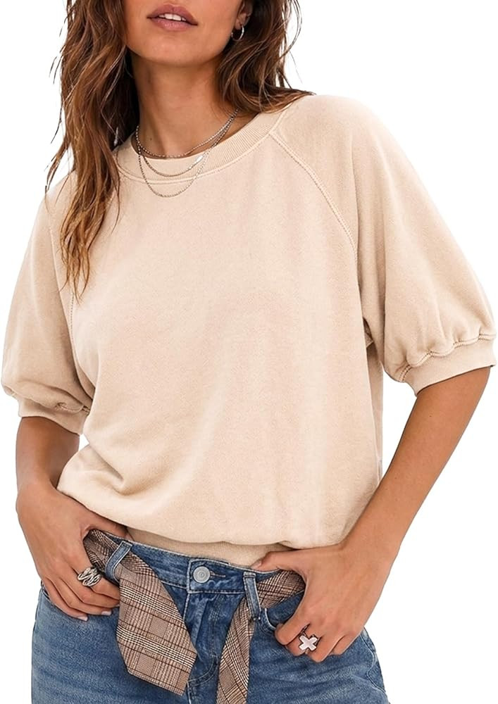 Wyeysyt Puff Sleeve Tops for Women Short Sleeve Sweatshirt | Amazon (US)