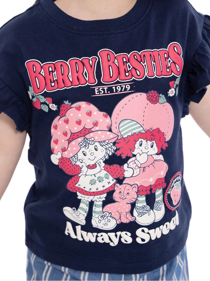 Strawberry Shortcake Toddler Girls Ruffle Graphic Tee and Stripe Pants Set, 2-Piece, Sizes 12M-5T | Walmart (US)