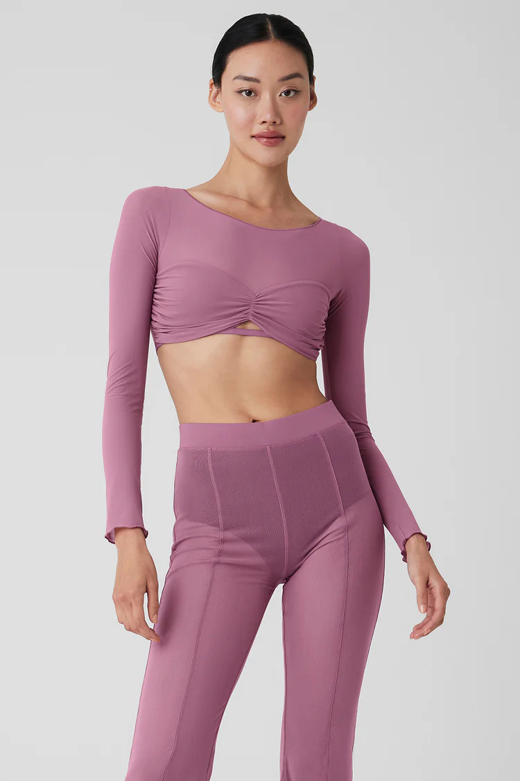 Mesh Sheer Illusion Cropped Long Sleeve | Alo Yoga (US)