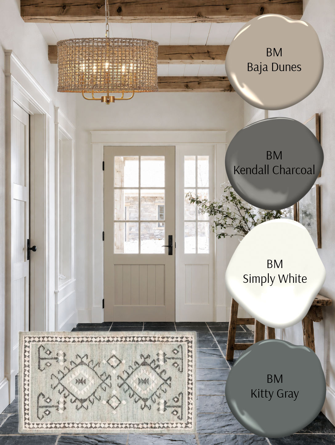 A modern farmhouse interior entryway and cohesive home paint color palette. I love this neutral but not boring look. Adding contrast and texture is the key to a neutral home style. DIY home decorating 

 #LTKHome #LTKSaleAlert