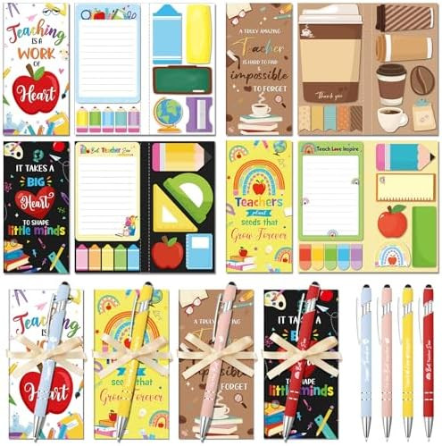 Amazon.com : Funrous 4 Sets Teacher Sticky Note with Pen and Bow Ribbon Memo Pad Coffee Cup Rainb... | Amazon (US)