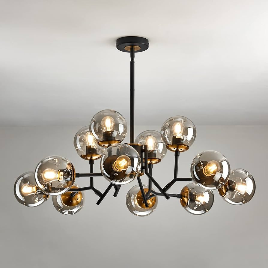 UOFUS 12-Light Glass Globe Sputnik Chandelier Mid-Century Modern Matte Black and Gold Ceiling Lig... | Amazon (US)