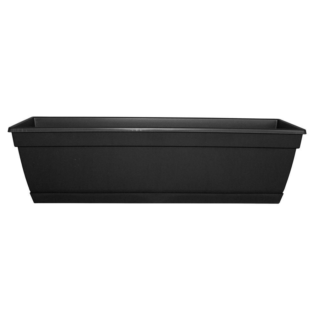 Newbury 24 in. Black Poly Window Box with Saucer | The Home Depot