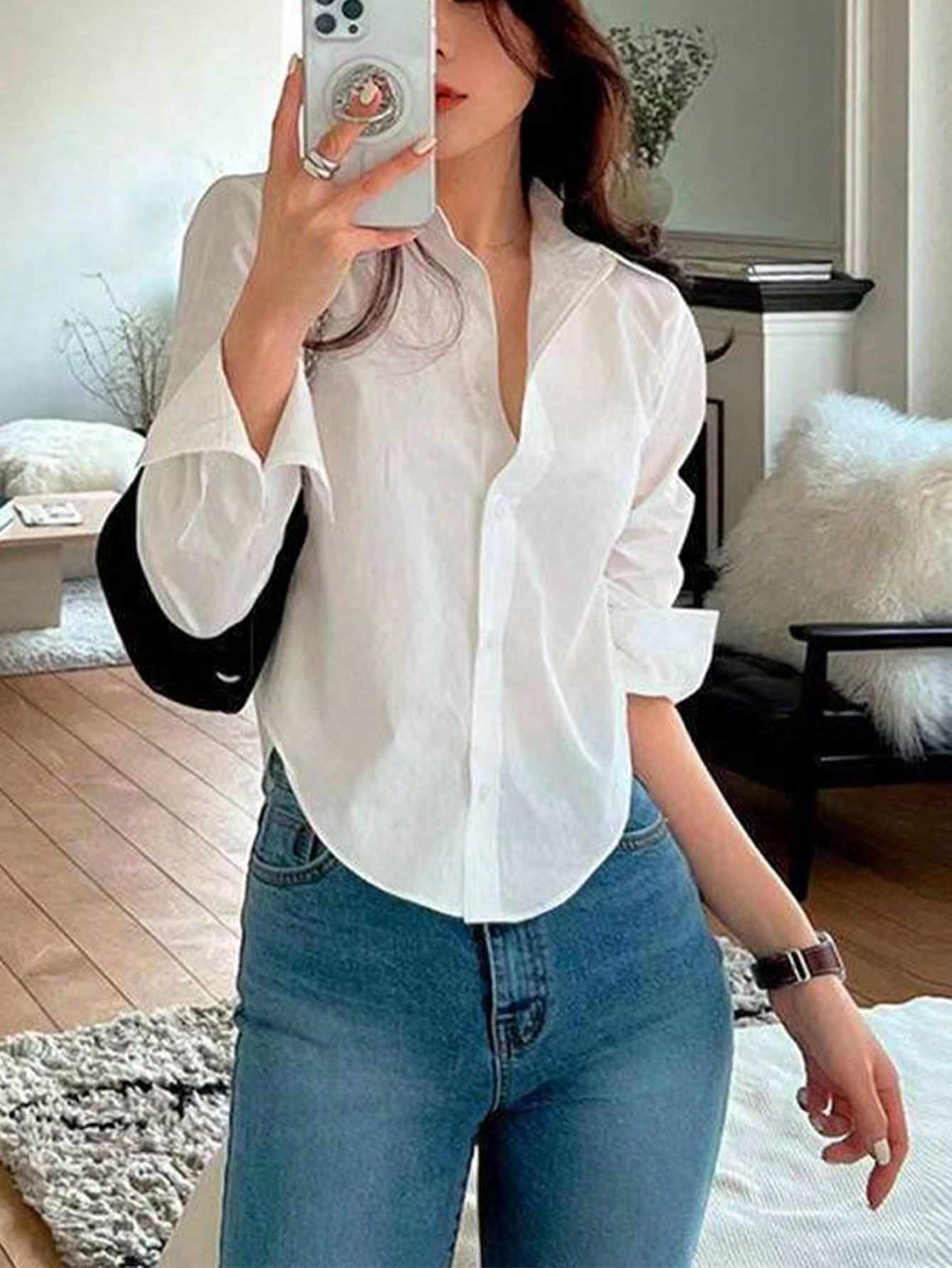 SHEIN Essnce Women's Plain Simple Long Sleeve Blouse | SHEIN USA | SHEIN