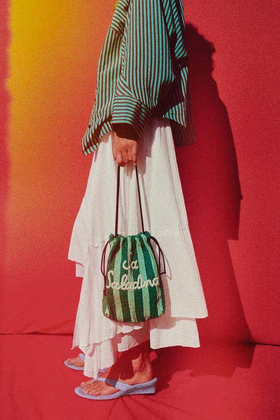 Zara - Beaded Bucket Bag - Red - One Size Only - Woman | Zara Canada
