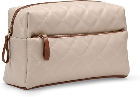 Amazon Essentials Women's Quilted Travel Makeup Bag with Mesh Compartments, Ivory Faux Leather, O... | Amazon (US)
