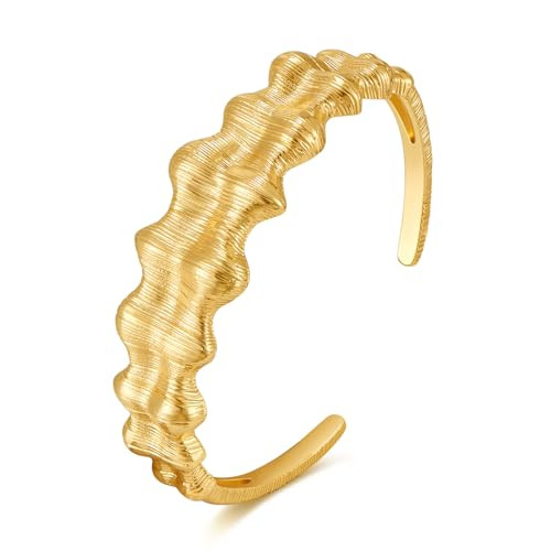 ENSKEFEN Irregular Cuff Bracelets for Women Boho Fishbone Shell Bangle Bracelets Beach Surfer Wave Bracelet Statement Arm Cuff Summer Jewelry | Amazon (US)
