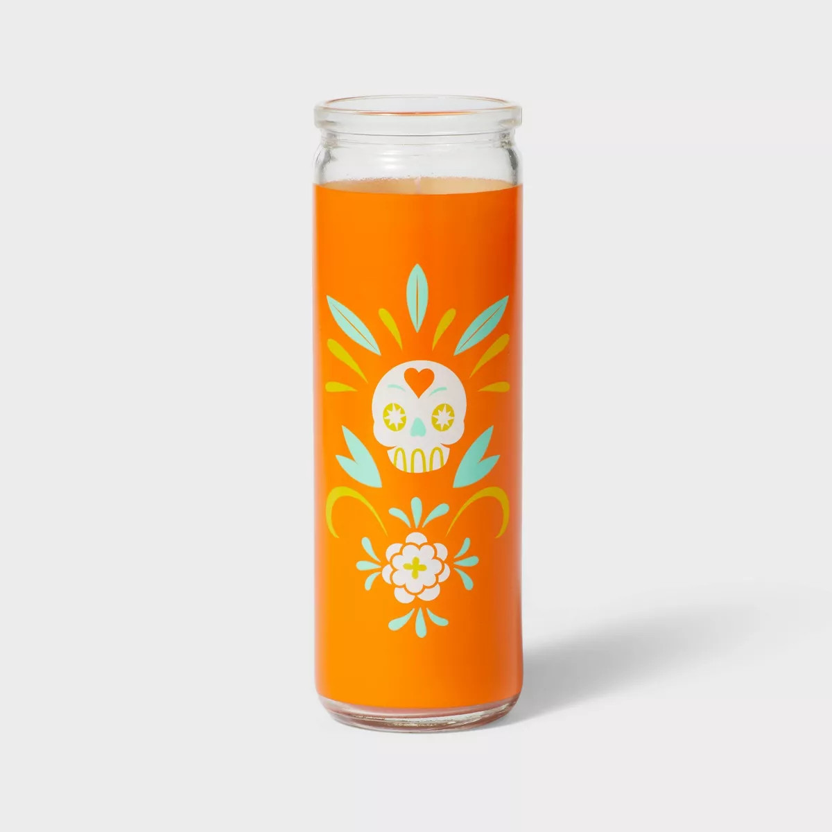 Día de Muertos 7" Ofrenda Orange Calavera Wrapped Glass Candle | Target