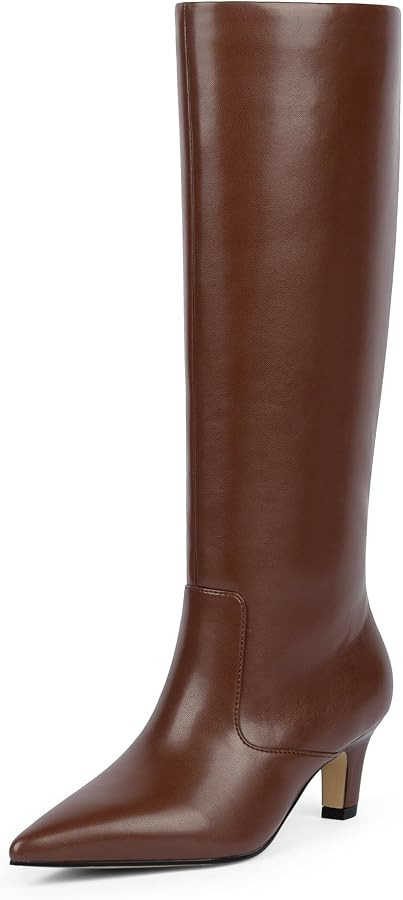 Easyfox Knee High Boots for Women Pointed Toe Kitten Heel Tall Boots | Amazon (US)