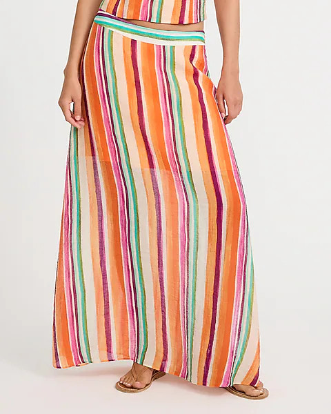 Textured Striped High Waisted Sheer Maxi Skirt | Express