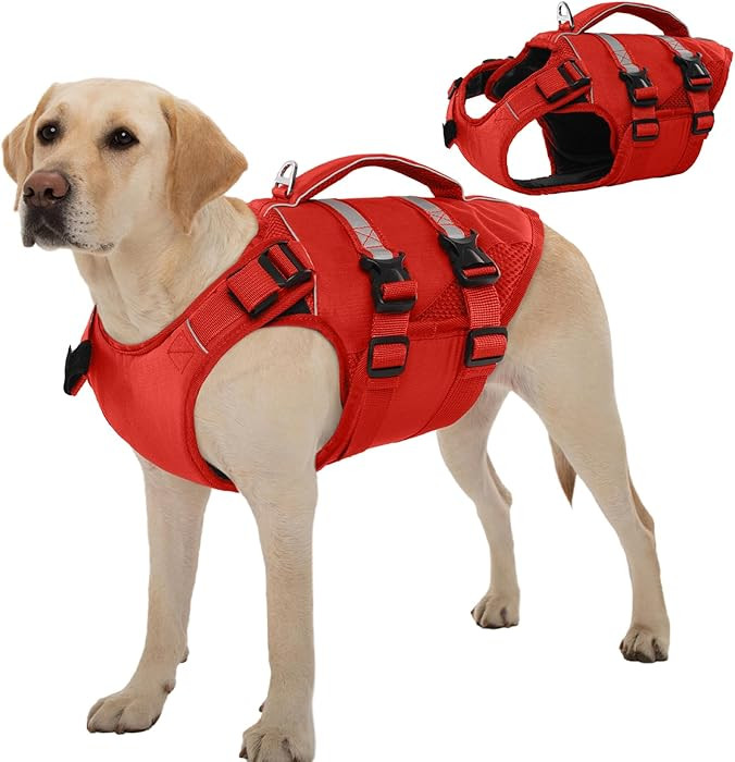 Kuoser Dog Life Jacket, High Flotation Dog Life Vest for Swimming Boating, Adjustable Ripstop Pet... | Amazon (US)