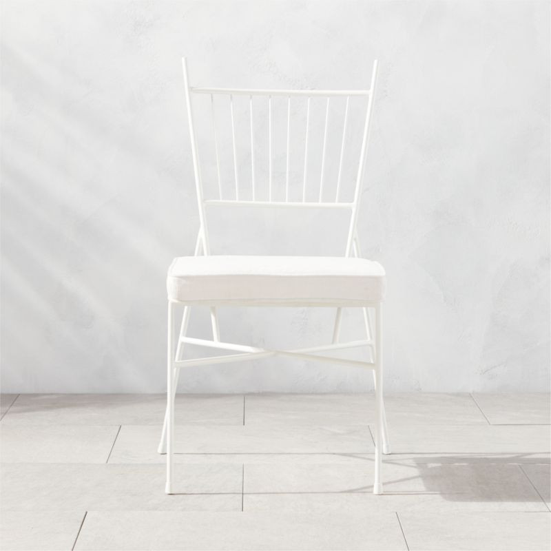Pavilion Ivory Armless Outdoor Patio Dining Chair with Ivory Sunbrella Cushion Model 6350 | CB2 | CB2