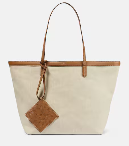 Leather-trimmed canvas tote bag | Mytheresa (UK)