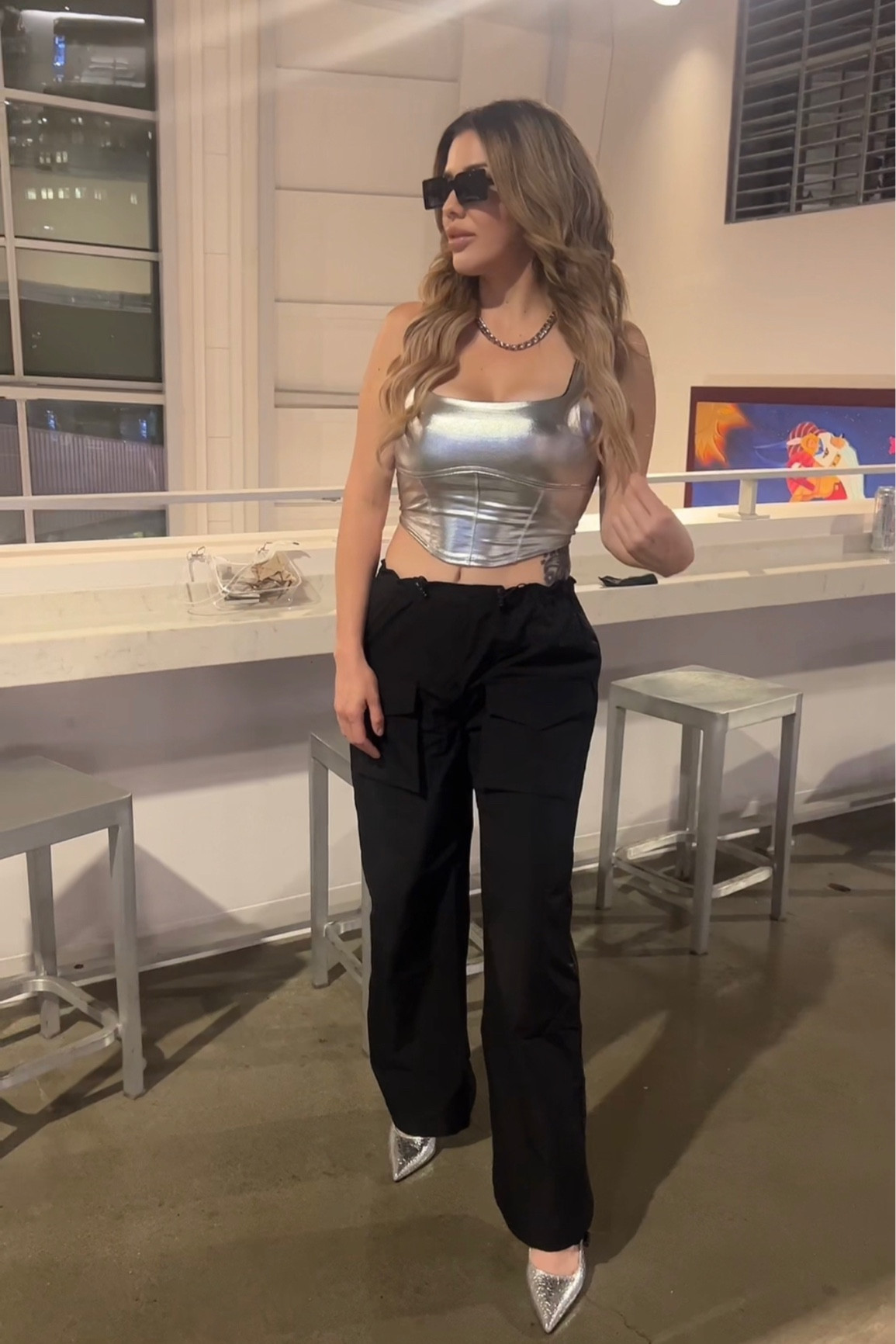 Concert outfit. Holiday outfit. Silver outfit. Cargos outfit. Street wear but cute. 

#LTKbeauty #LTKstyletip #LTKSeasonal