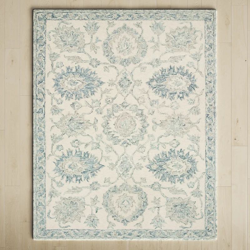 Fleshman Wool Area Rug In Ivory/Blue | Wayfair North America