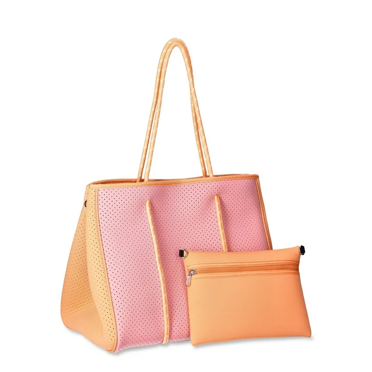 No Boundaries Juniors' Neoprene Beach Tote with Removable Pouch, Coral - Walmart.com | Walmart (US)