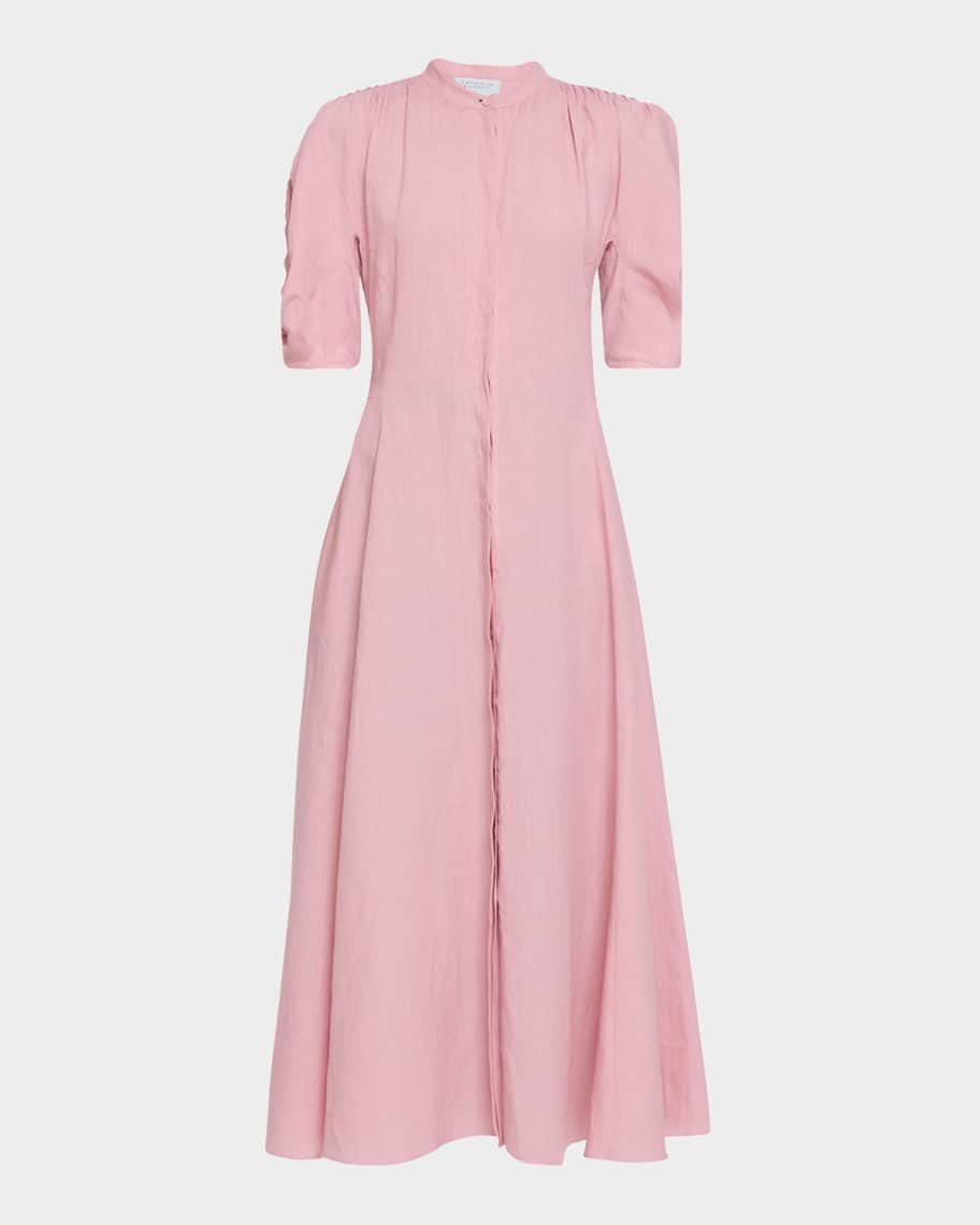 Arabella Puff-Sleeve Linen Dress | Neiman Marcus