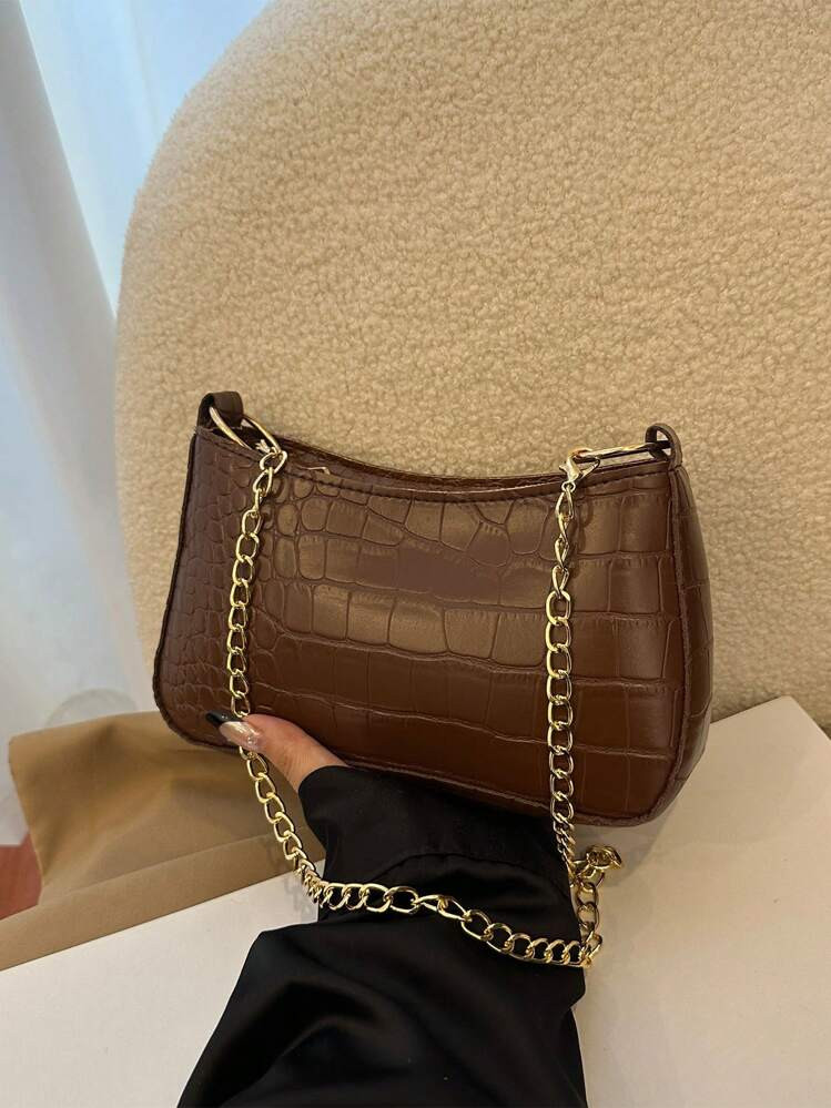 1pc Crocodile Embossed PU Leather Mini Shoulder Bag, Vintage Fashion, Suitable For Women Daily Us... | SHEIN