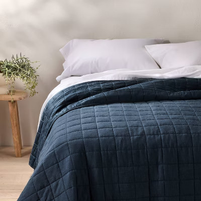 King Heavyweight Linen Blend Quilt Dark Mineral Blue - Casaluna™ | Target