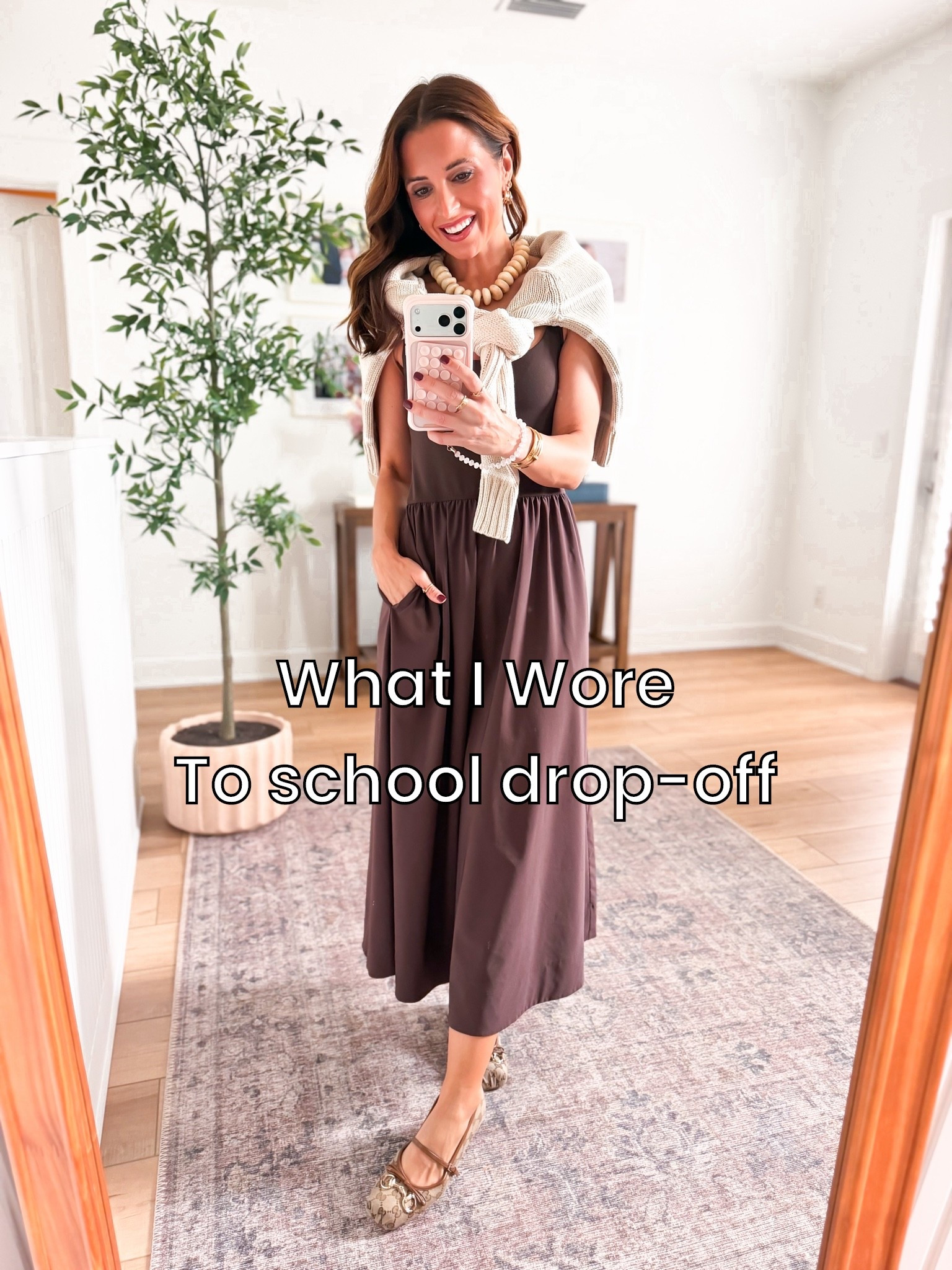 Amazon bra free Maxi in XXS. Adjustable straps, pockets, and wrinkle resistant fabric below. XS in striped sweater. Gucci ballet flats are TTS.  Elevated casual outfit. Fall outfit. Travel outfit. Mom outfit.

#LTKootd #LTKmomlife #LTKTravel